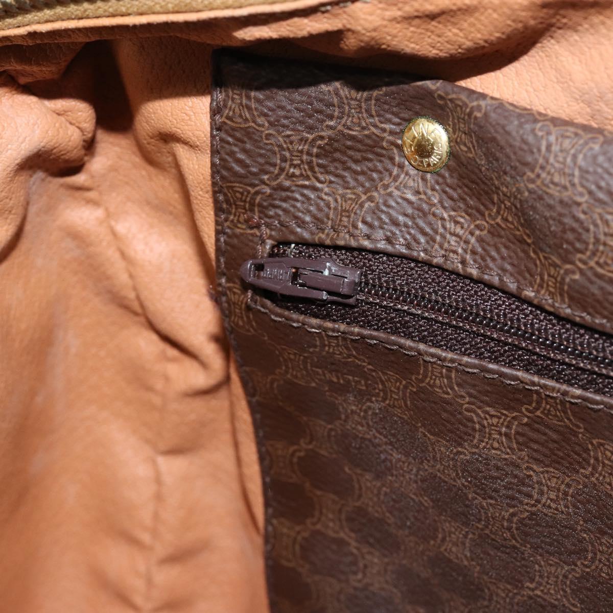 CELINE Macadam Canvas Boston Bag PVC Brown Gold Auth 156023