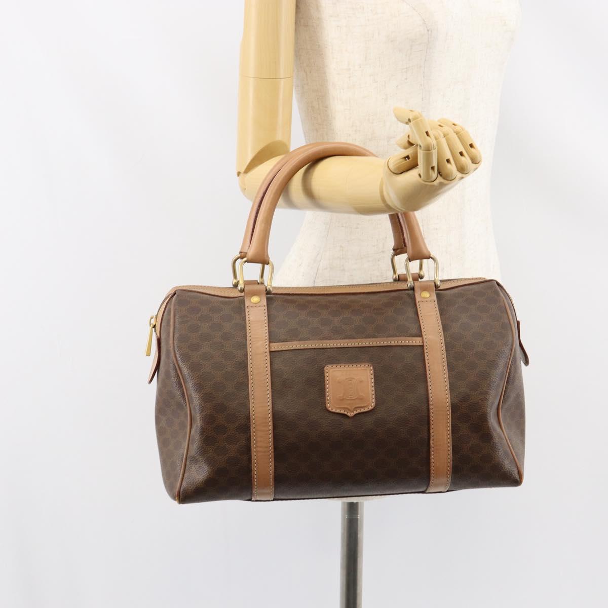 CELINE Macadam Canvas Boston Bag PVC Brown Gold Auth 156023