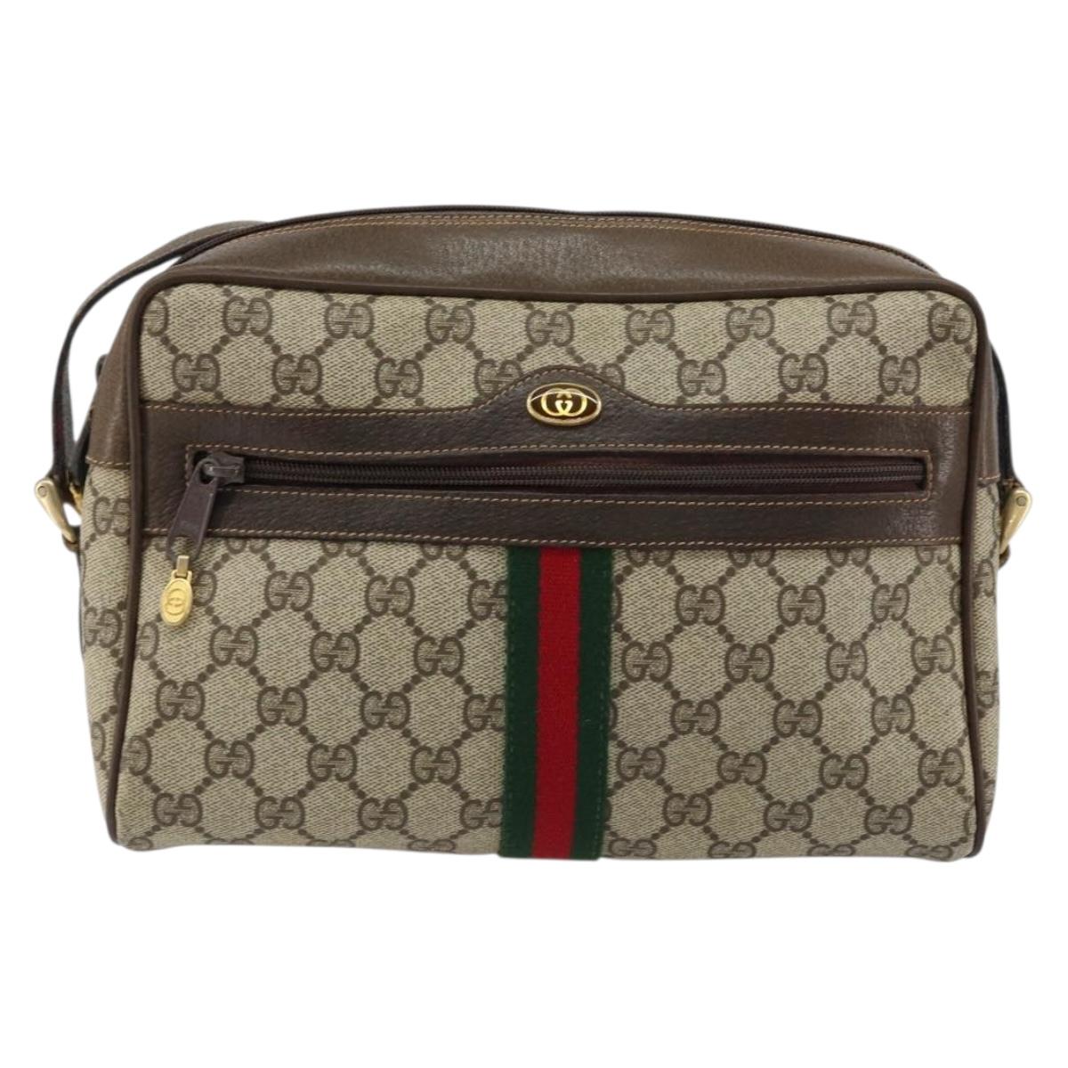 GUCCI GG Supreme Web Sherry Line Shoulder Bag PVC Beige Gold Auth 156026