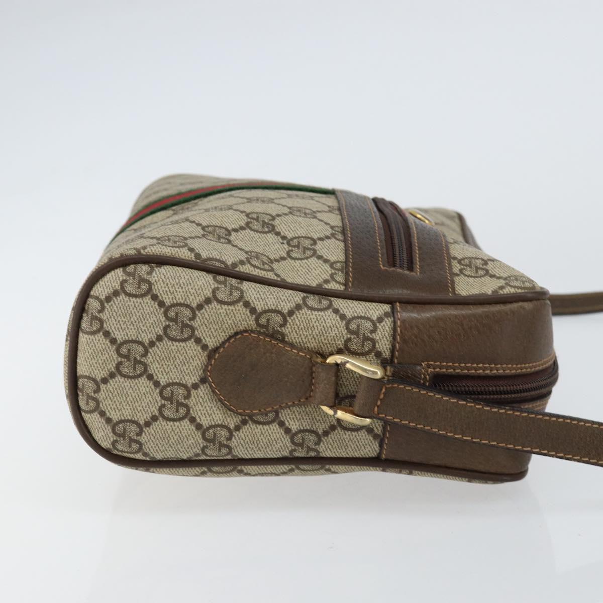 GUCCI GG Supreme Web Sherry Line Shoulder Bag PVC Beige Gold Auth 156026