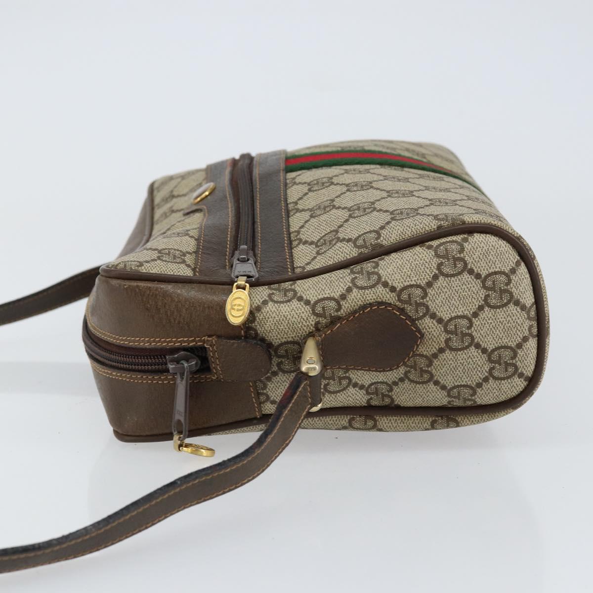 GUCCI GG Supreme Web Sherry Line Shoulder Bag PVC Beige Gold Auth 156026