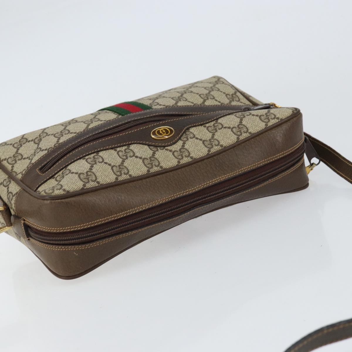 GUCCI GG Supreme Web Sherry Line Shoulder Bag PVC Beige Gold Auth 156026