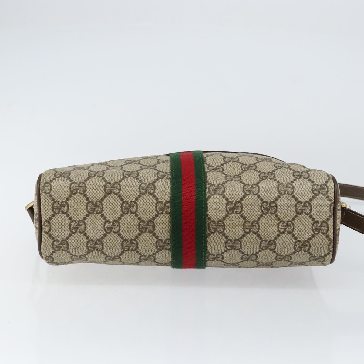 GUCCI GG Supreme Web Sherry Line Shoulder Bag PVC Beige Gold Auth 156026