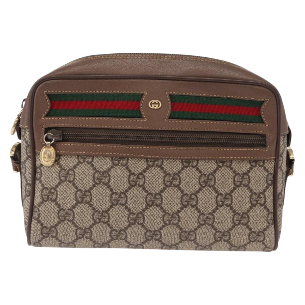 GUCCI GG Supreme Web Sherry Line Shoulder Bag PVC Red Beige Auth 156027