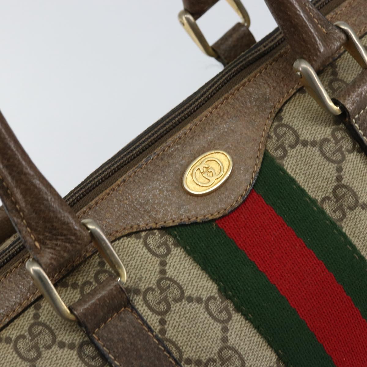 GUCCI GG Supreme Web Sherry Line Boston Bag PVC Beige Gold 58 02 007 Auth 156029