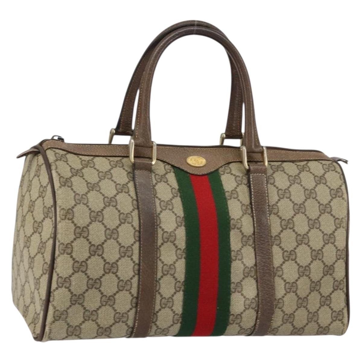 GUCCI GG Supreme Web Sherry Line Boston Bag PVC Beige Gold 58 02 007 Auth 156029