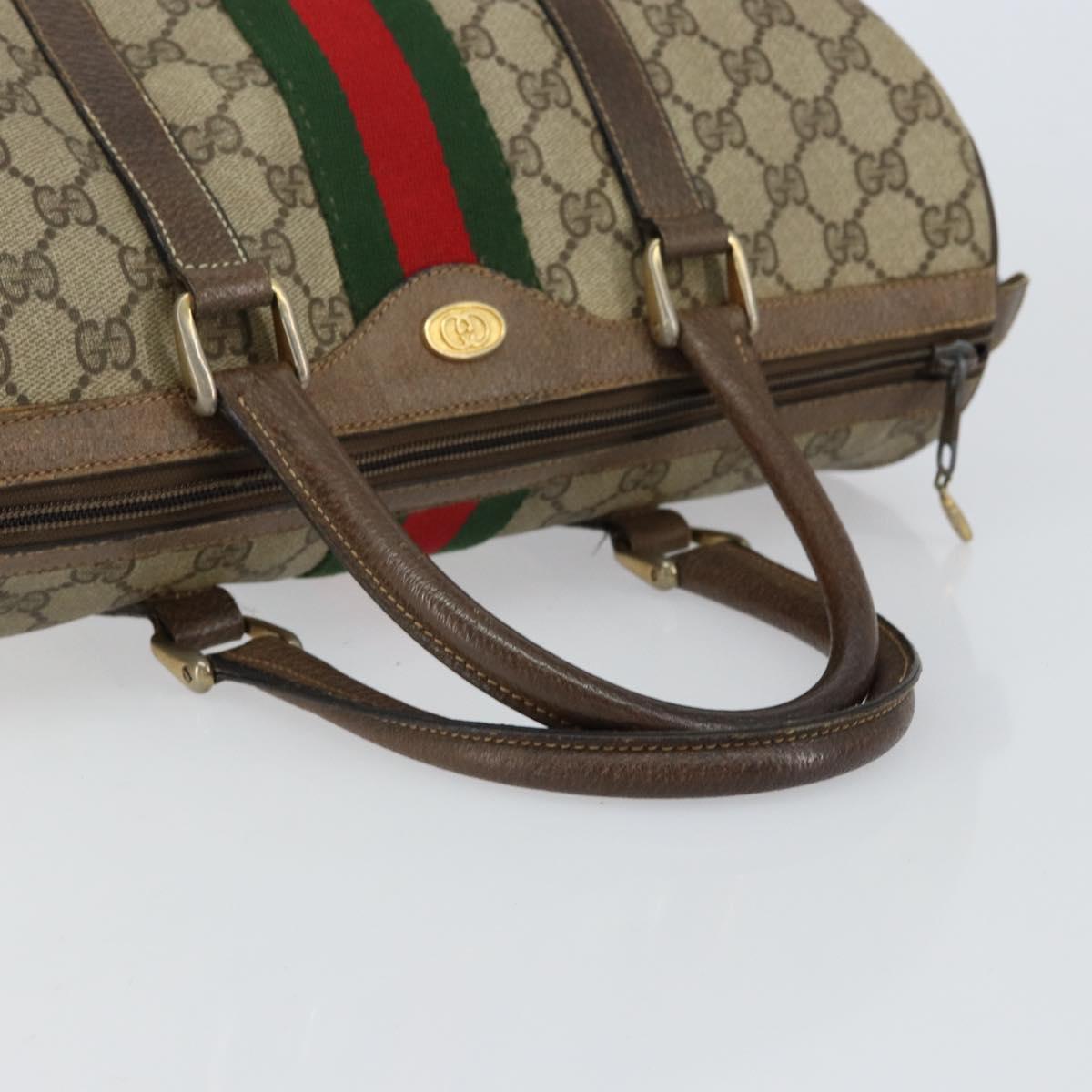 GUCCI GG Supreme Web Sherry Line Boston Bag PVC Beige Gold 58 02 007 Auth 156029