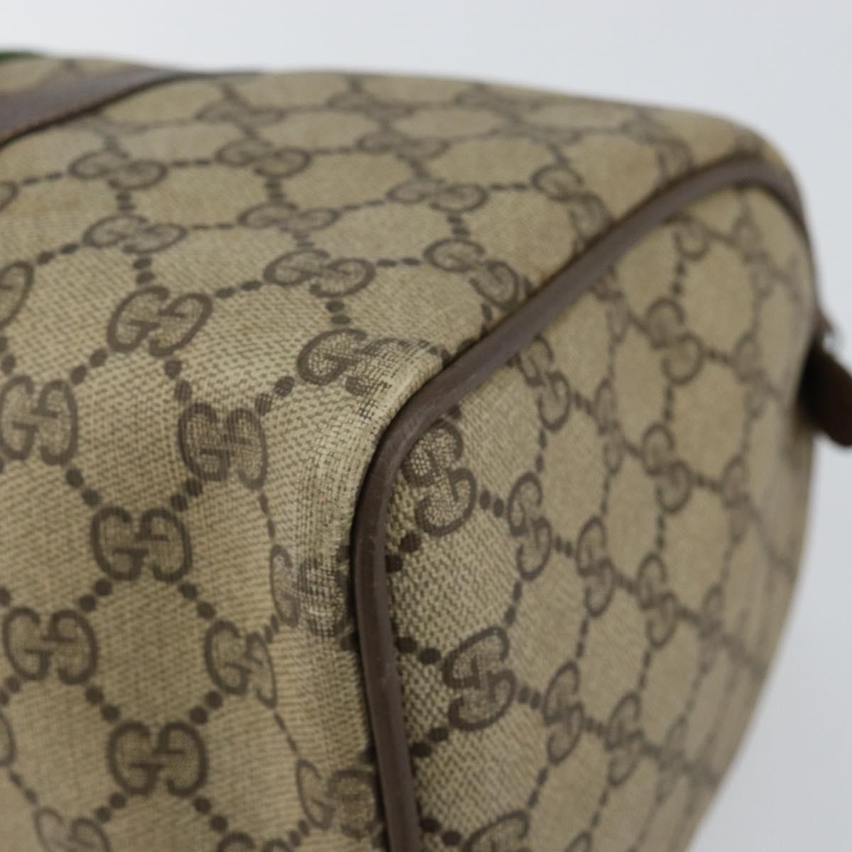 GUCCI GG Supreme Web Sherry Line Boston Bag PVC Beige Gold Auth 156030