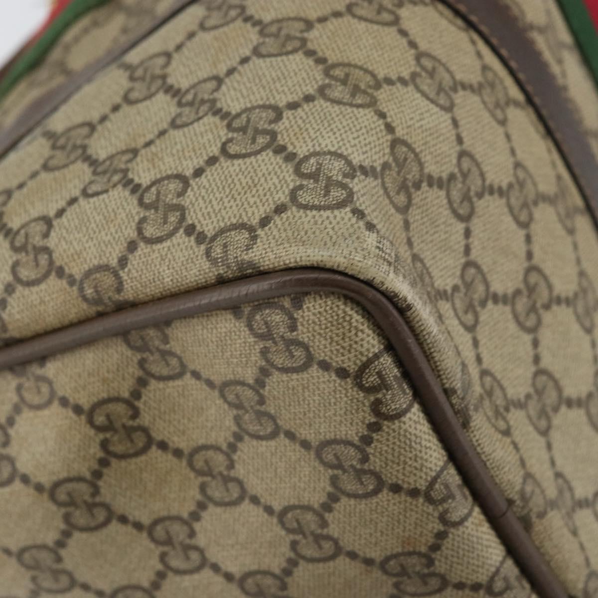 GUCCI GG Supreme Web Sherry Line Boston Bag PVC Beige Gold Auth 156030