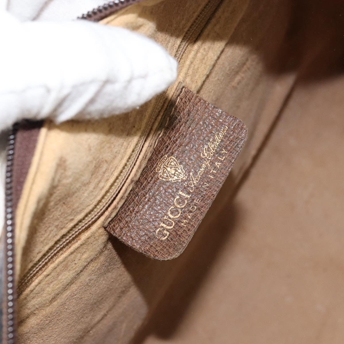 GUCCI GG Supreme Web Sherry Line Boston Bag PVC Beige Gold Auth 156030