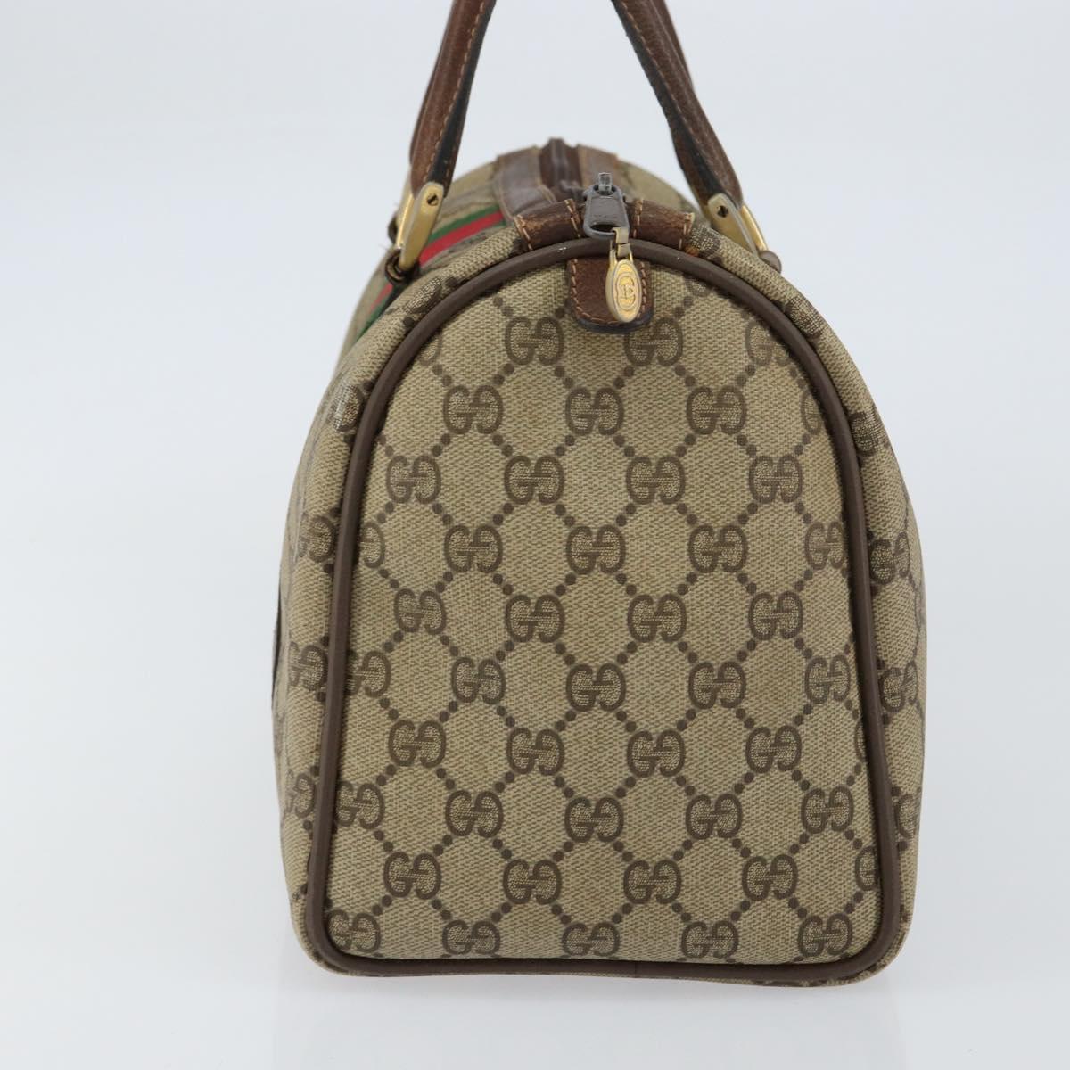 GUCCI GG Supreme Web Sherry Line Boston Bag PVC Beige Gold Auth 156030