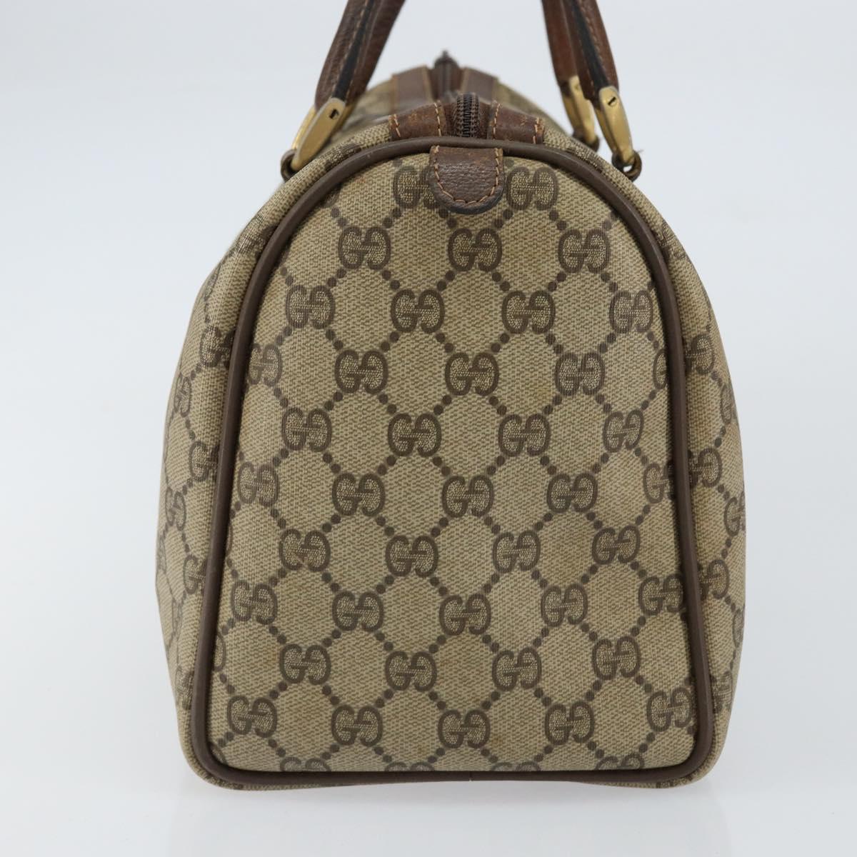 GUCCI GG Supreme Web Sherry Line Boston Bag PVC Beige Gold Auth 156030