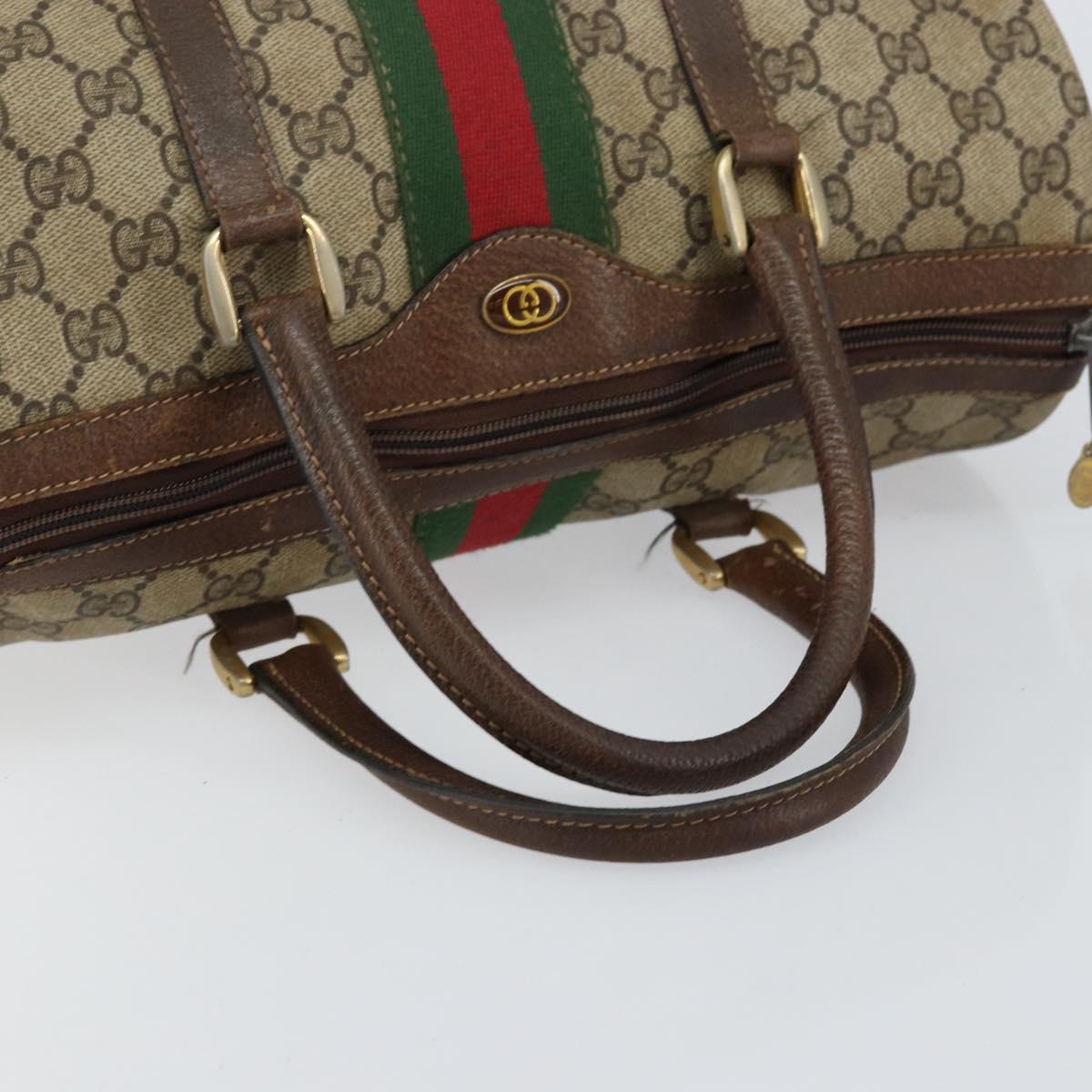 GUCCI GG Supreme Web Sherry Line Boston Bag PVC Beige Gold Auth 156030