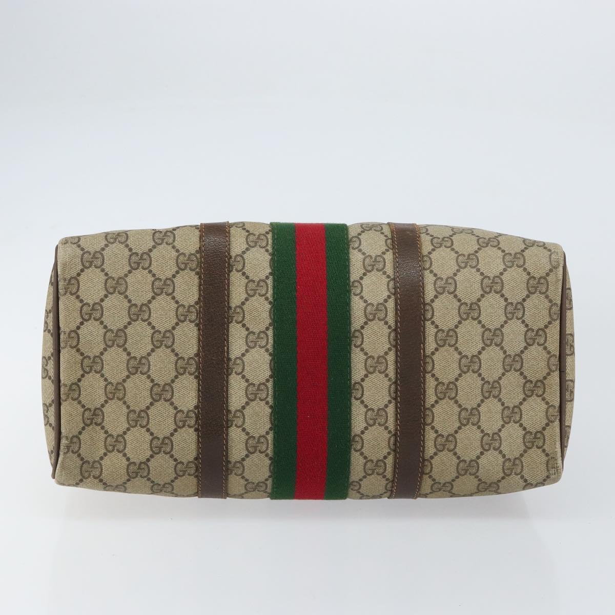 GUCCI GG Supreme Web Sherry Line Boston Bag PVC Beige Gold Auth 156030