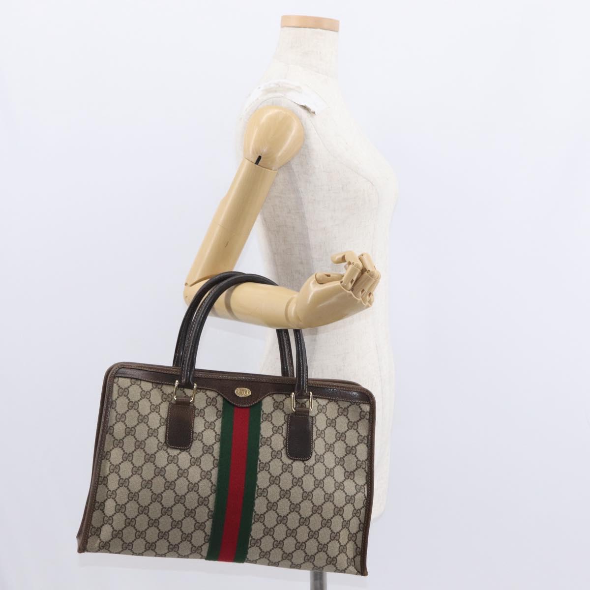 GUCCI GG Supreme Web Sherry Line Hand Bag PVC Beige Gold 010 378 Auth 156033