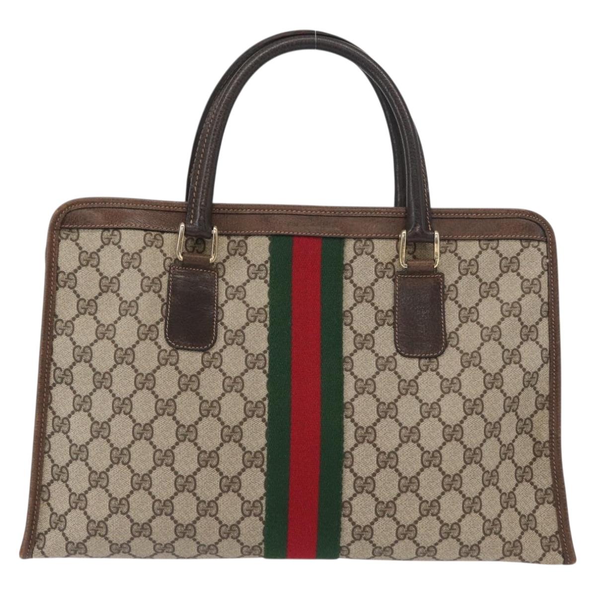 GUCCI GG Supreme Web Sherry Line Hand Bag PVC Beige Gold 010 378 Auth 156033