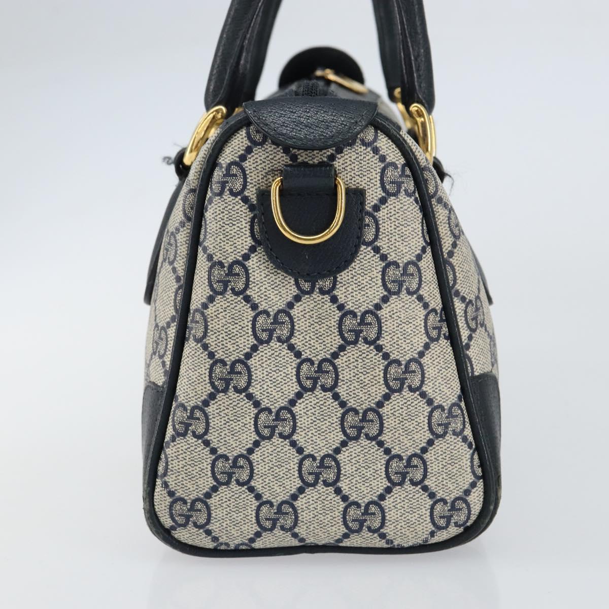 GUCCI GG Supreme Sherry Line Boston Bag PVC Navy Gold 002 39 0069 Auth 156034