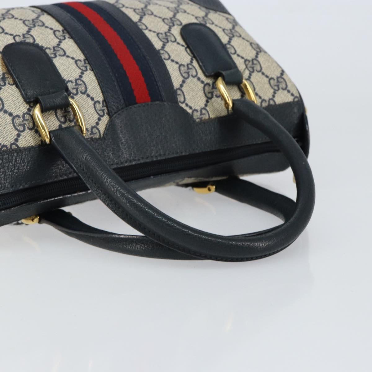 GUCCI GG Supreme Sherry Line Boston Bag PVC Navy Gold 002 39 0069 Auth 156034