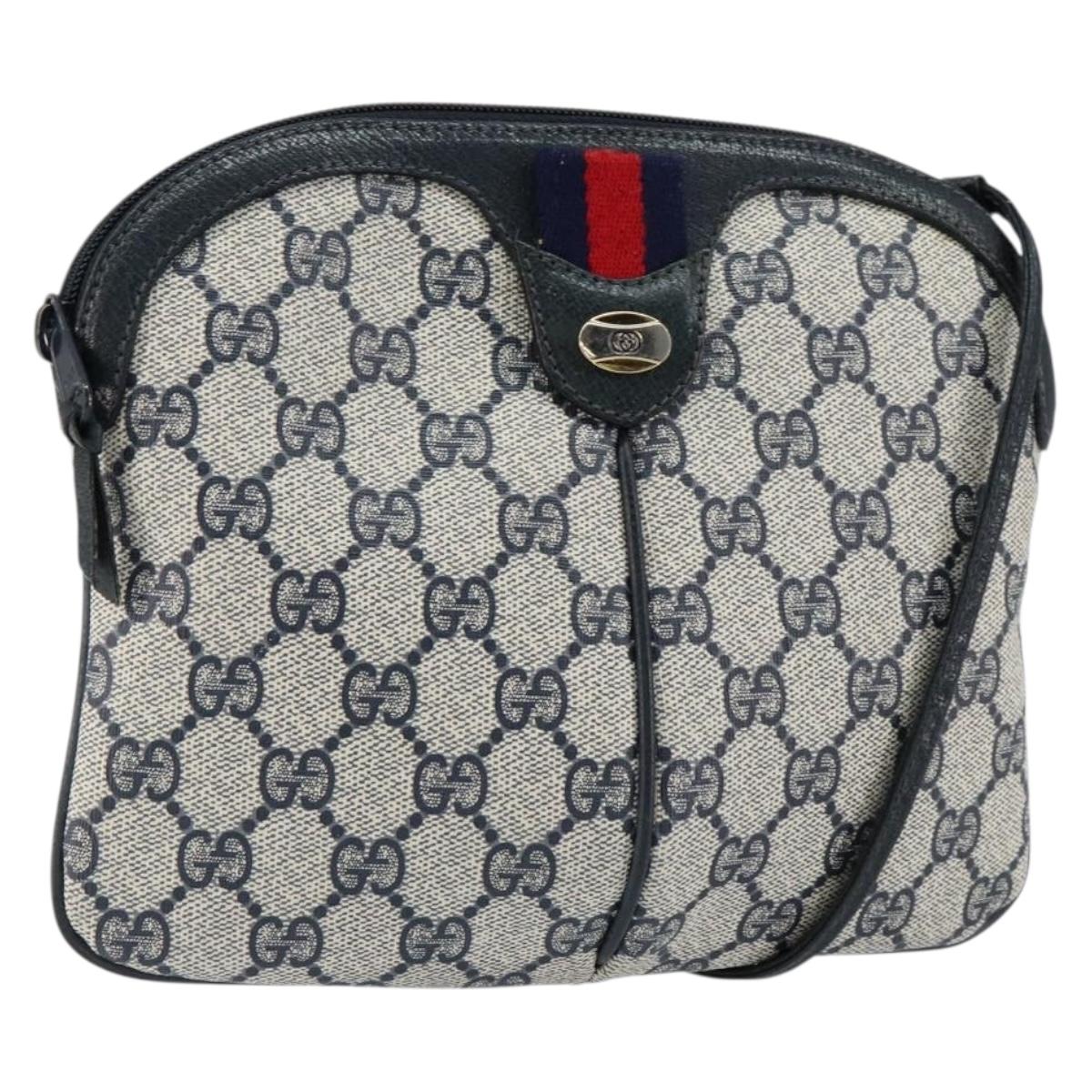 GUCCI GG Supreme Sherry Line Shoulder Bag PVC Red Navy Auth 156035