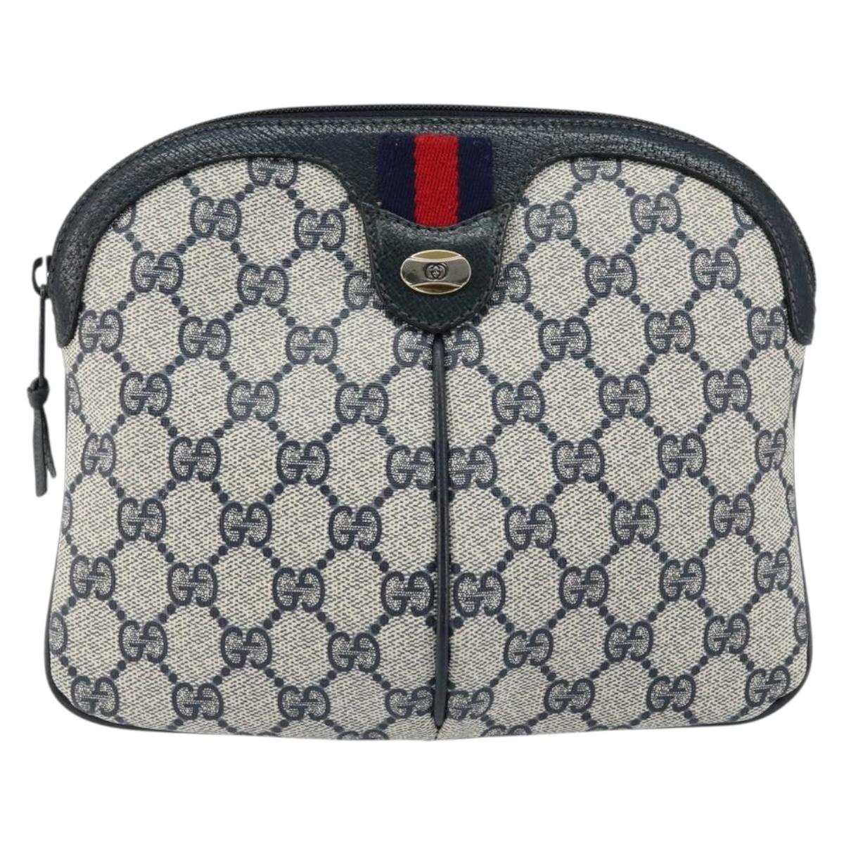 GUCCI GG Supreme Sherry Line Shoulder Bag PVC Red Navy Auth 156035