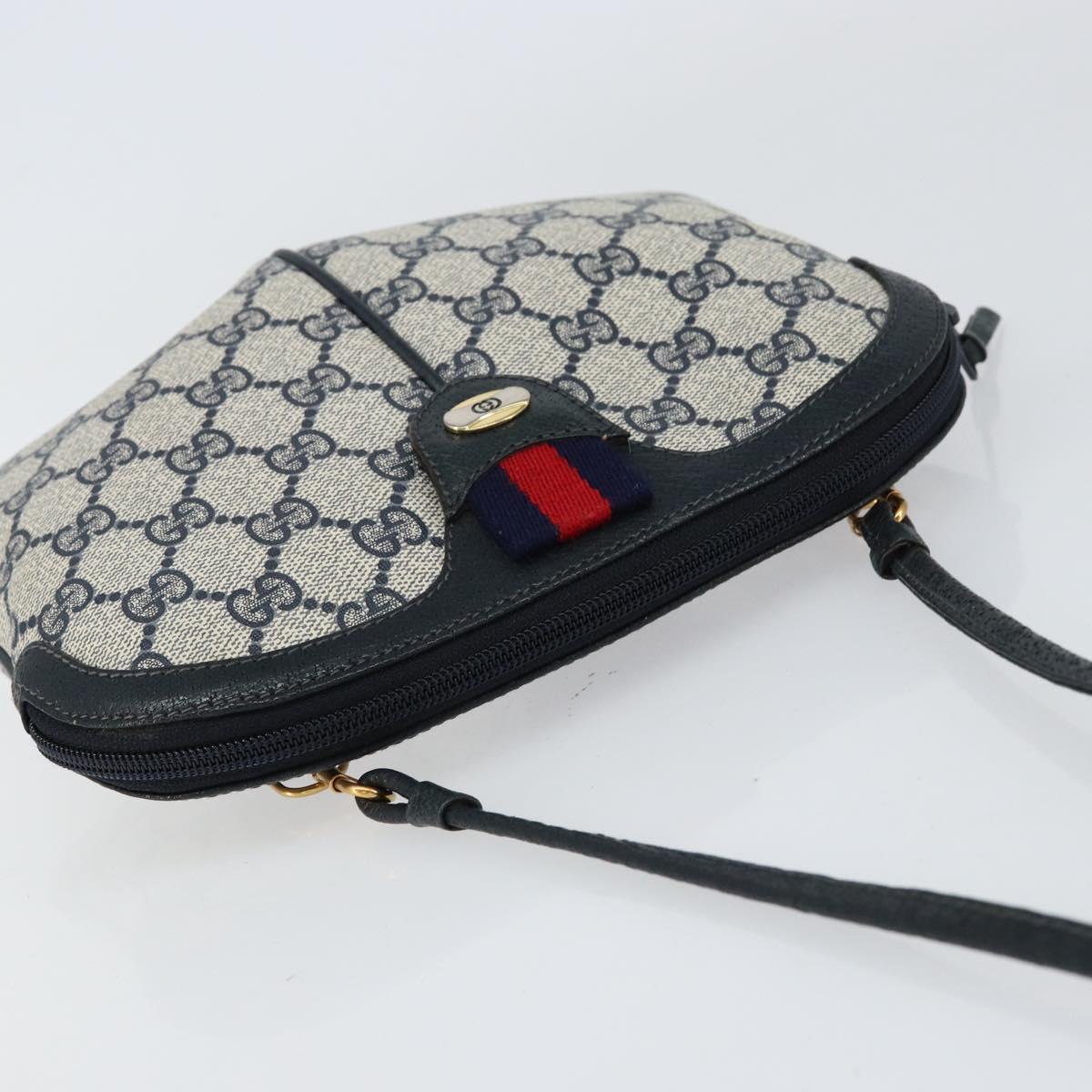 GUCCI GG Supreme Sherry Line Shoulder Bag PVC Red Navy Auth 156035