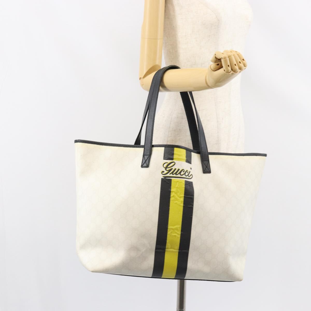 GUCCI GG Supreme Tote Bag PVC Leather Outlet White 257245 Auth 156037