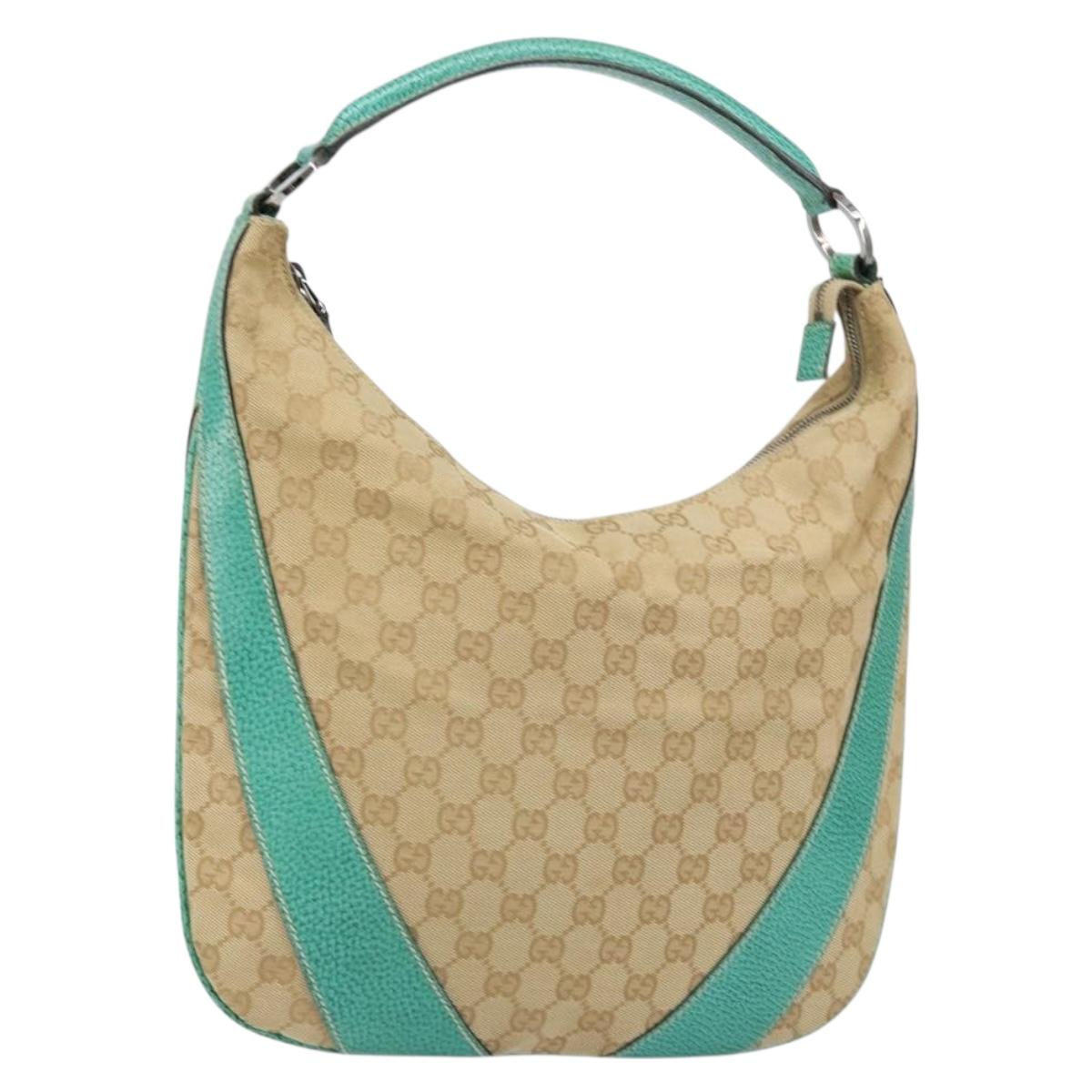 GUCCI GG Canvas Shoulder Bag Beige Silver 134357 Auth 156040