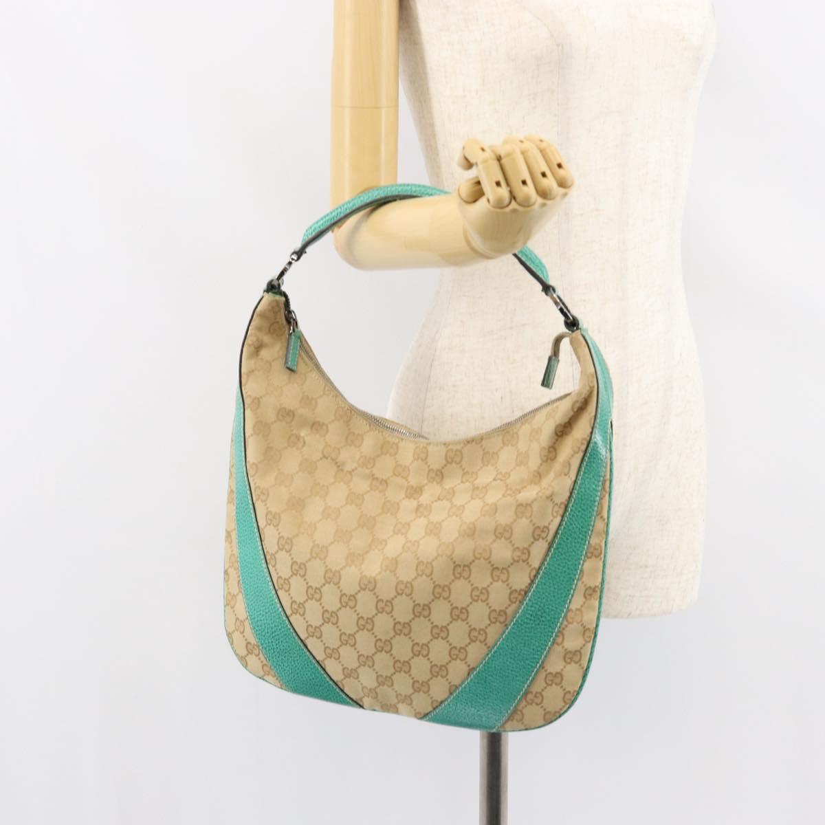 GUCCI GG Canvas Shoulder Bag Beige Silver 134357 Auth 156040