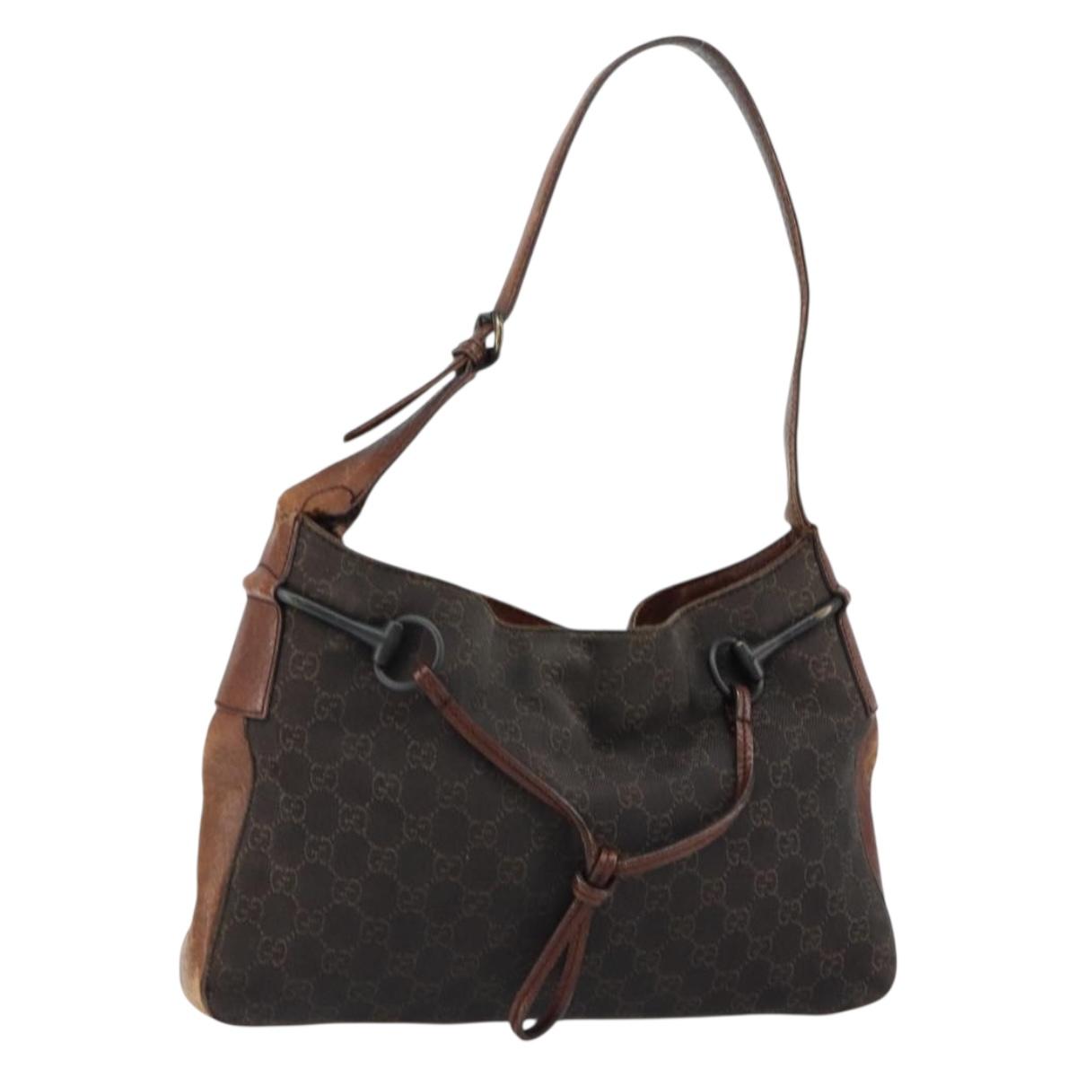 GUCCI Horsebit GG Canvas Shoulder Bag Black 101975 Auth 156044