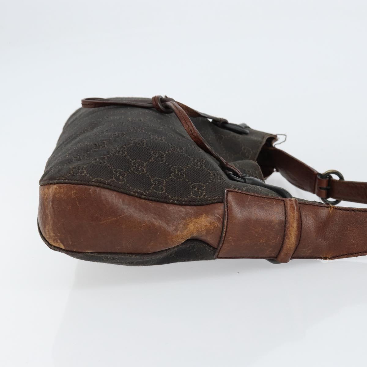 GUCCI Horsebit GG Canvas Shoulder Bag Black 101975 Auth 156044