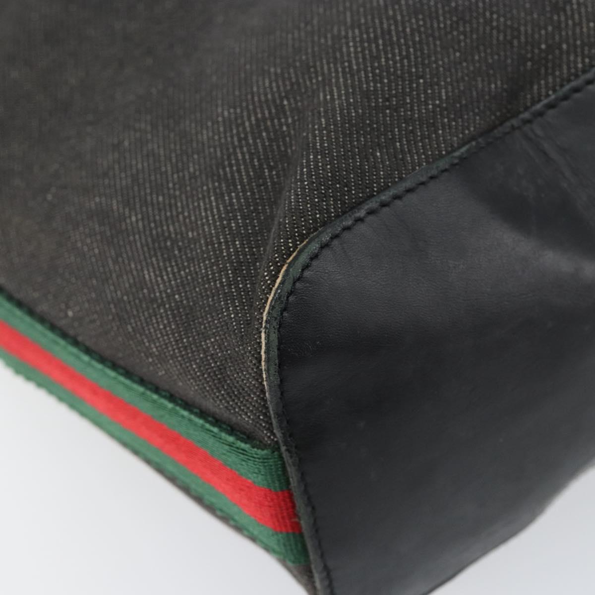 GUCCI Web Sherry Line Shoulder Bag Canvas Black Red Green 01234 Auth 156045