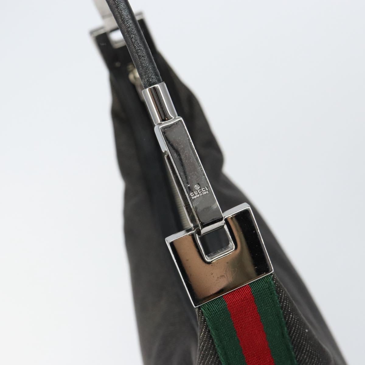 GUCCI Web Sherry Line Shoulder Bag Canvas Black Red Green 01234 Auth 156045