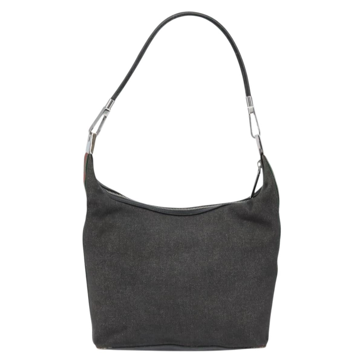 GUCCI Web Sherry Line Shoulder Bag Canvas Black Red Green 01234 Auth 156045