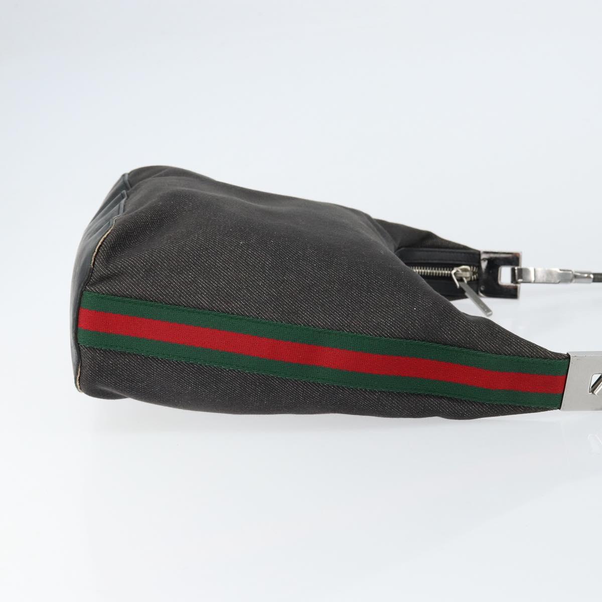GUCCI Web Sherry Line Shoulder Bag Canvas Black Red Green 01234 Auth 156045