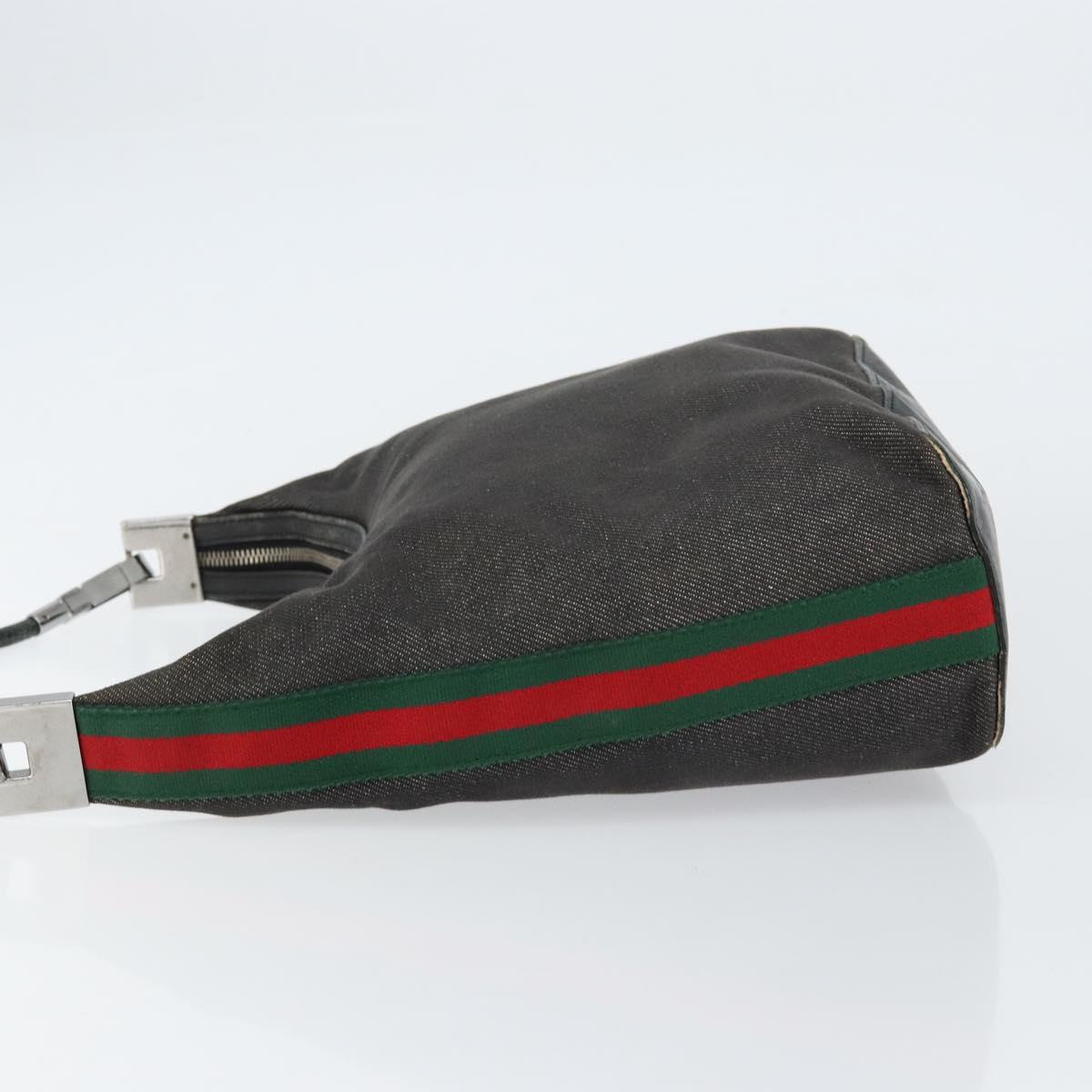GUCCI Web Sherry Line Shoulder Bag Canvas Black Red Green 01234 Auth 156045