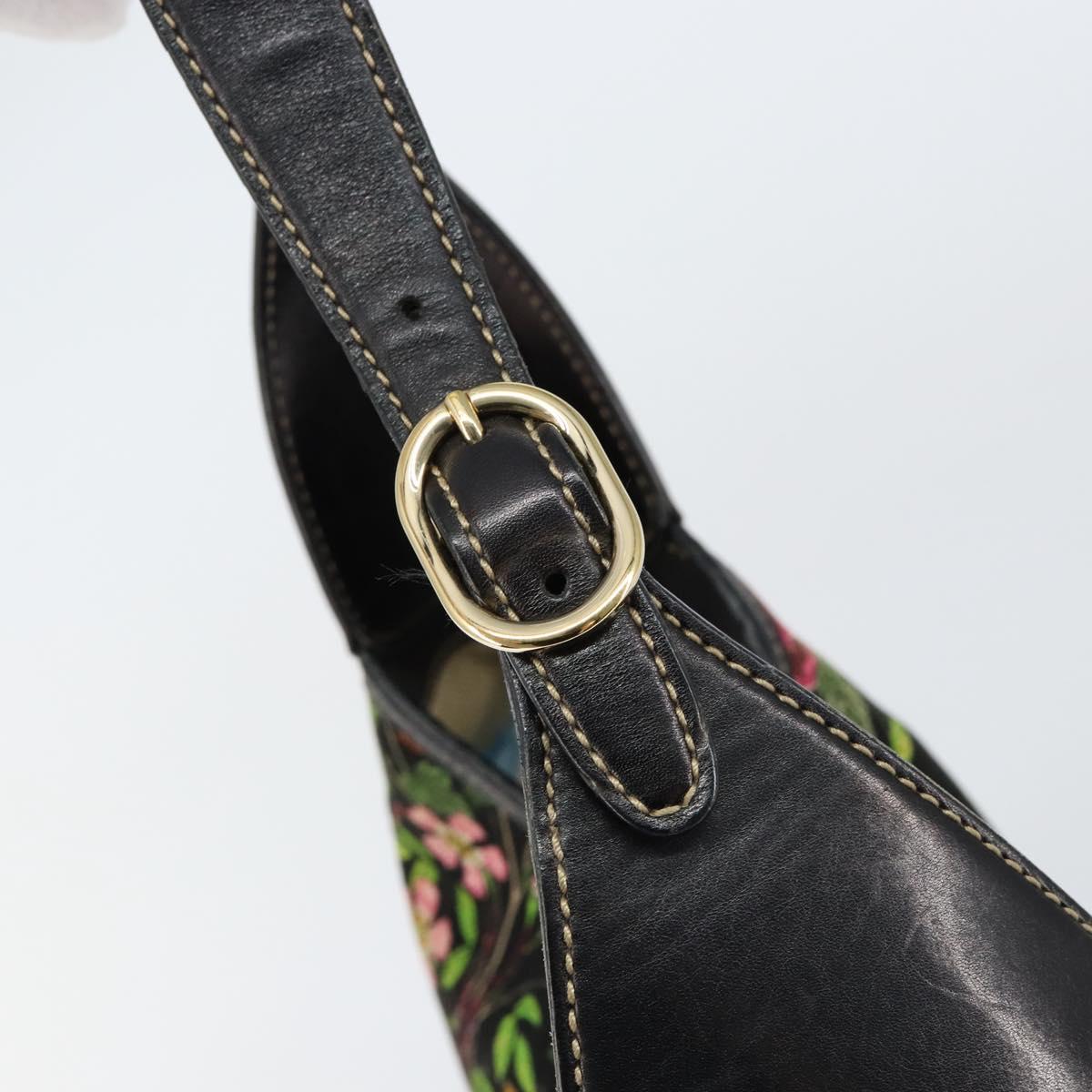 GUCCI Flora Shoulder Bag Canvas Black Gold 153029 Auth 156047