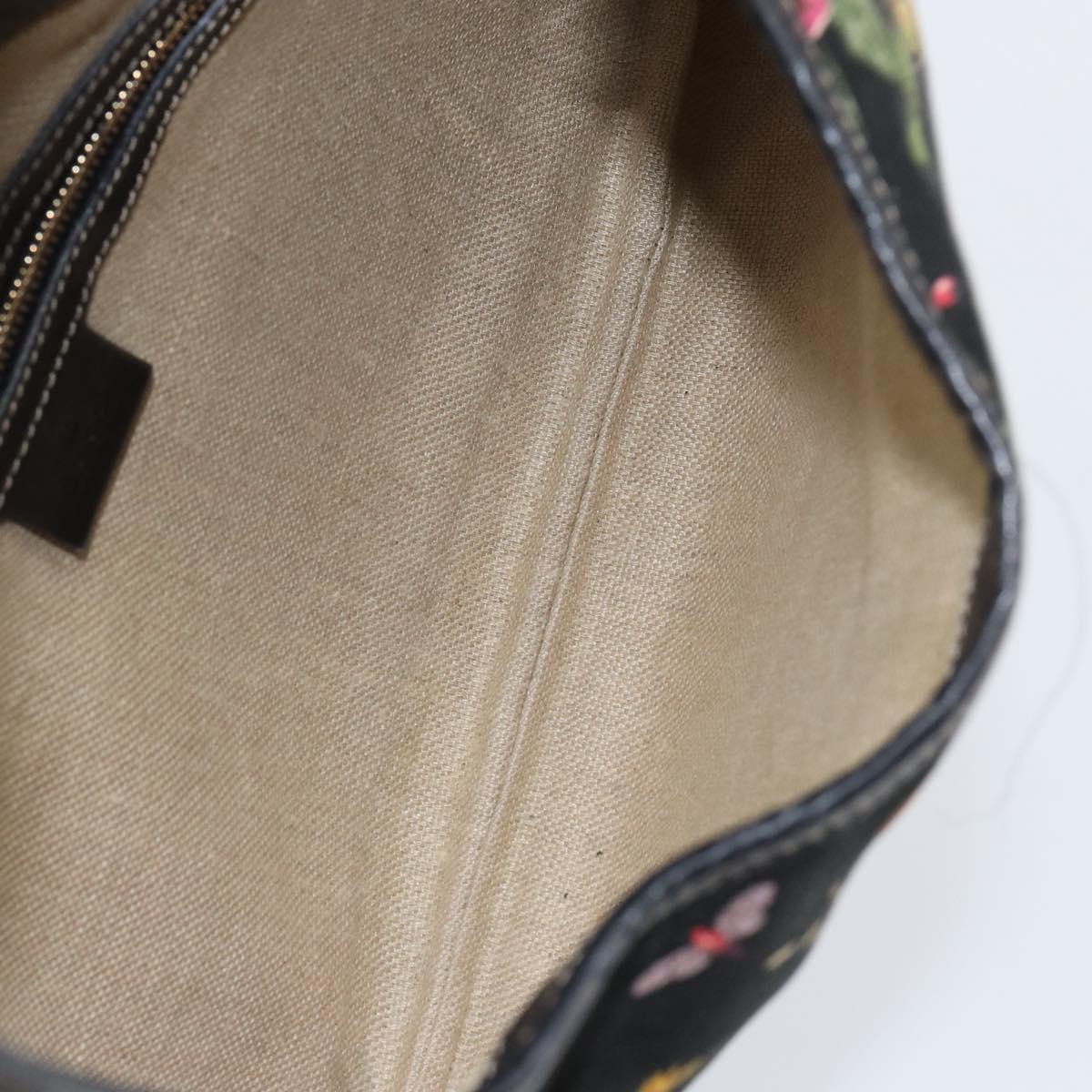 GUCCI Flora Shoulder Bag Canvas Black Gold 153029 Auth 156047