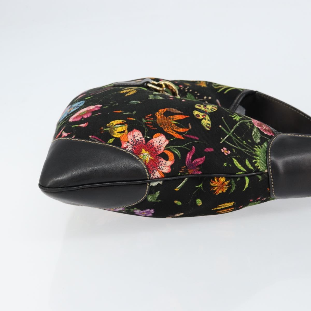 GUCCI Flora Shoulder Bag Canvas Black Gold 153029 Auth 156047