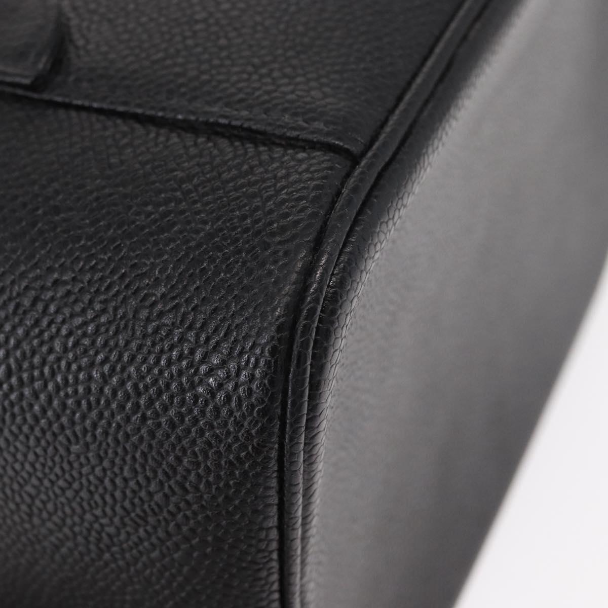 CHANEL COCO Mark Vanity Hand Bag Caviar Skin Black Gold CC Auth 156049