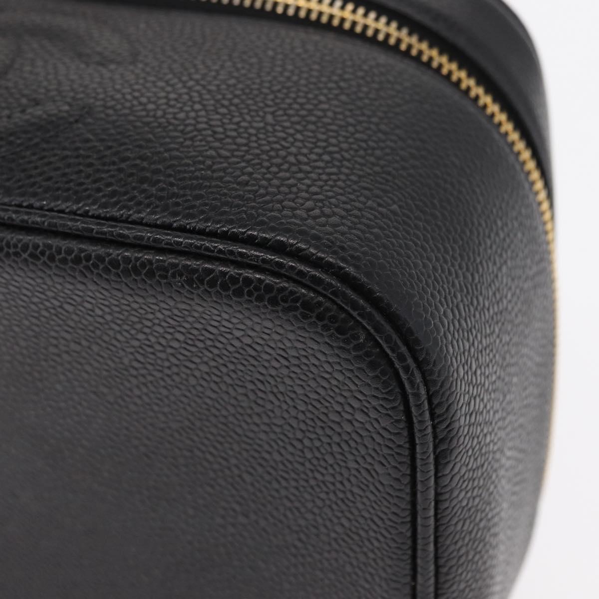 CHANEL COCO Mark Vanity Hand Bag Caviar Skin Black Gold CC Auth 156049
