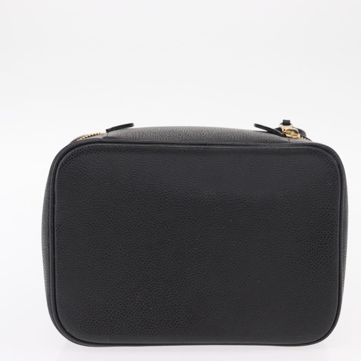 CHANEL COCO Mark Vanity Hand Bag Caviar Skin Black Gold CC Auth 156049