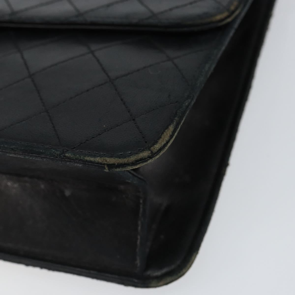 CHANEL Matelasse Chain Shoulder Bag Lamb Skin Black Gold CC Auth 156050