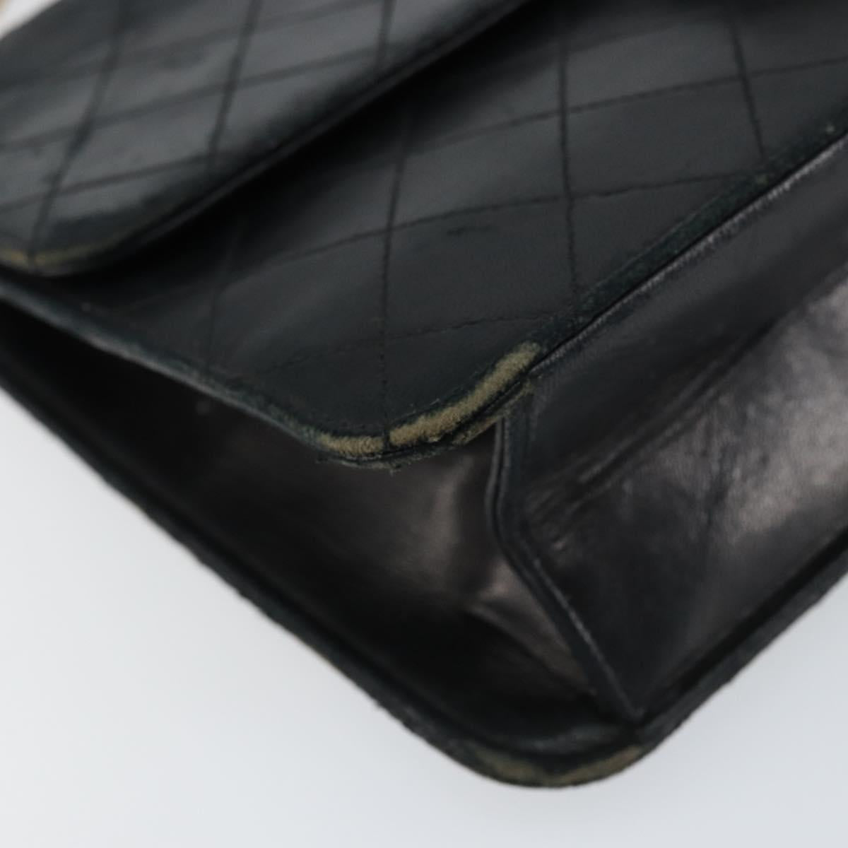 CHANEL Matelasse Chain Shoulder Bag Lamb Skin Black Gold CC Auth 156050