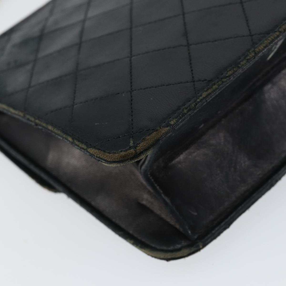 CHANEL Matelasse Chain Shoulder Bag Lamb Skin Black Gold CC Auth 156050