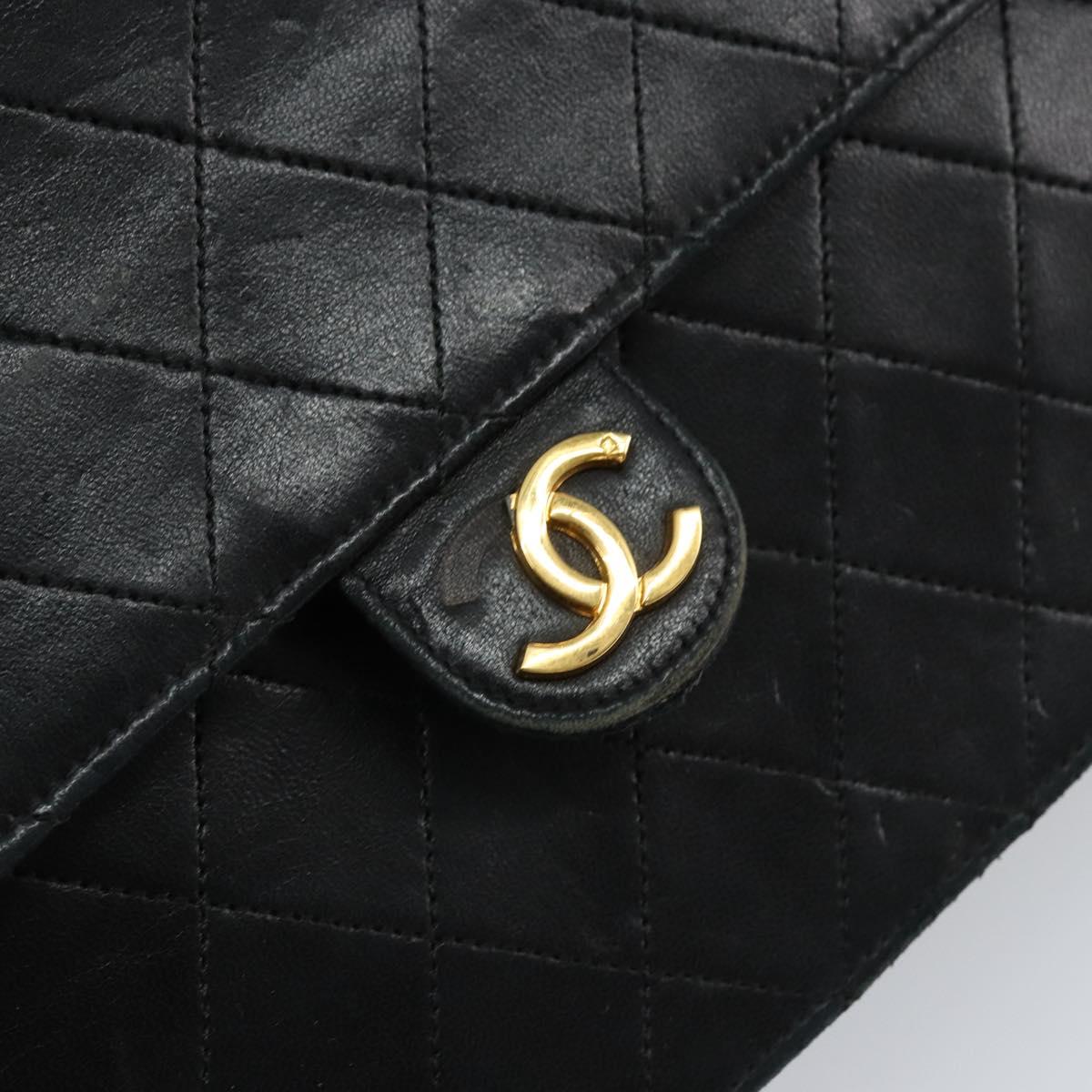 CHANEL Matelasse Chain Shoulder Bag Lamb Skin Black Gold CC Auth 156050