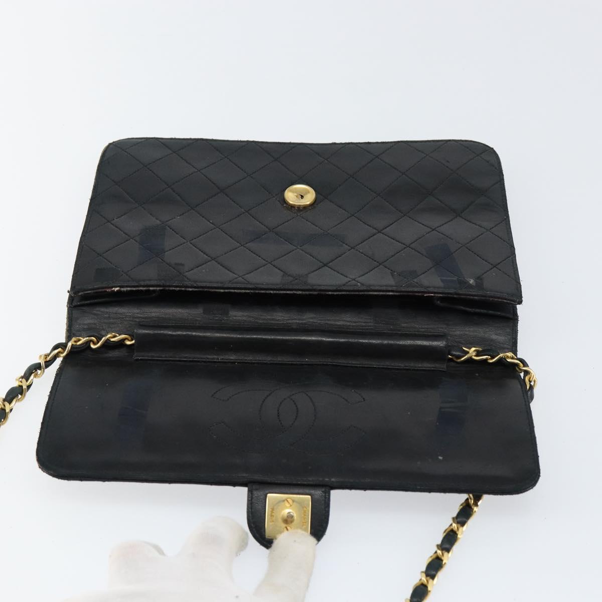 CHANEL Matelasse Chain Shoulder Bag Lamb Skin Black Gold CC Auth 156050