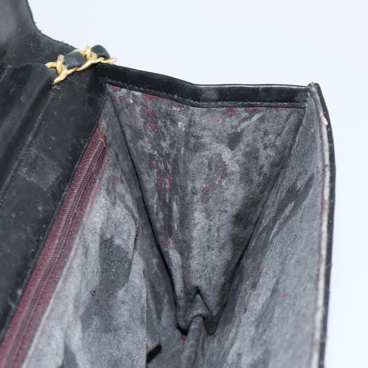 CHANEL Matelasse Chain Shoulder Bag Lamb Skin Black Gold CC Auth 156050