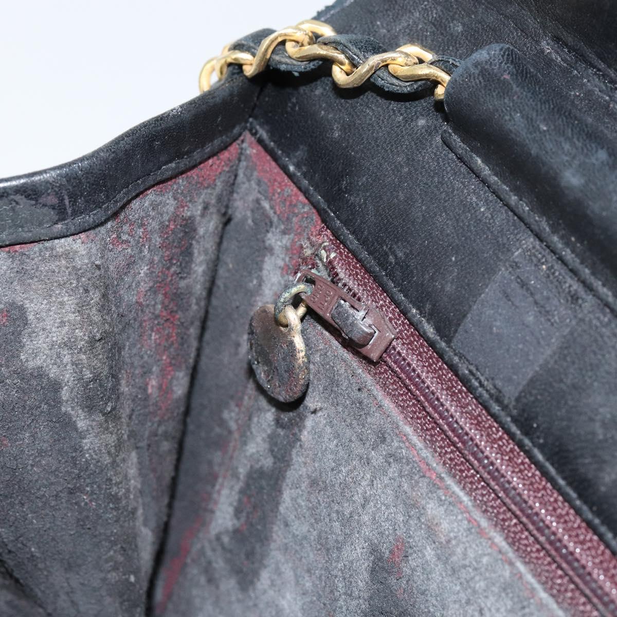 CHANEL Matelasse Chain Shoulder Bag Lamb Skin Black Gold CC Auth 156050