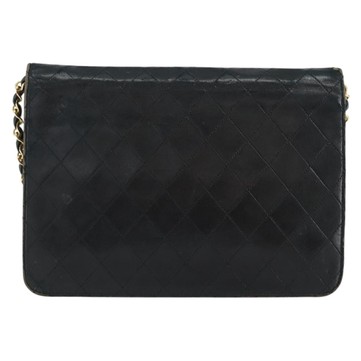 CHANEL Matelasse Chain Shoulder Bag Lamb Skin Black Gold CC Auth 156050