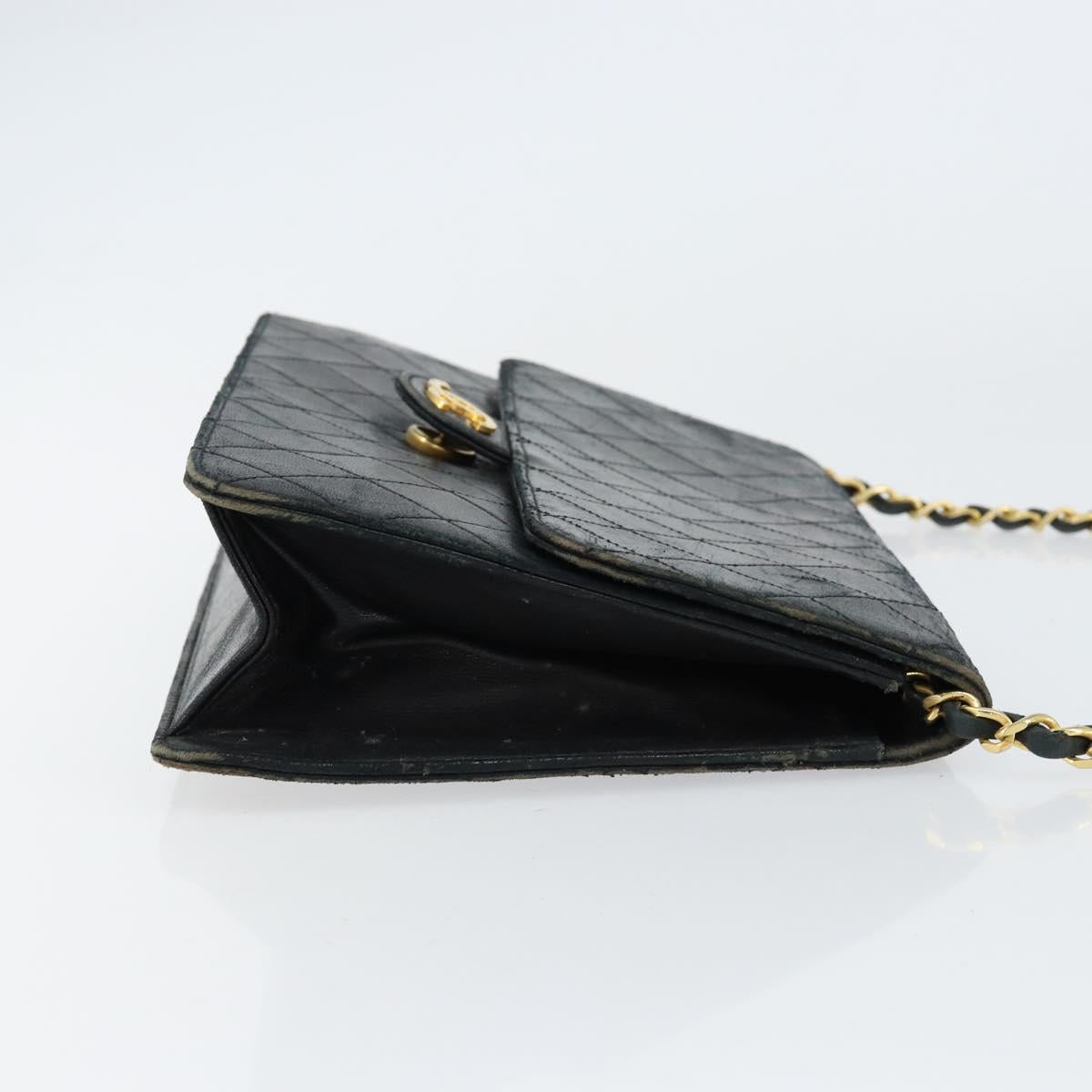 CHANEL Matelasse Chain Shoulder Bag Lamb Skin Black Gold CC Auth 156050